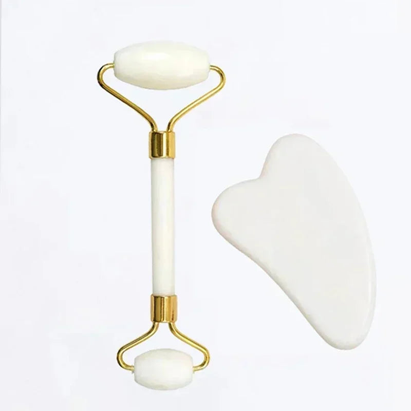 Rodillo Facial de Jade + Gua Sha | Piedra Natural para Masaje, Lifting y Cuidado del Rostro y Cuello