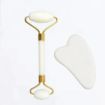 Rodillo Facial de Jade + Gua Sha | Piedra Natural para Masaje, Lifting y Cuidado del Rostro y Cuello